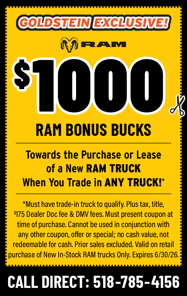 $1,000 RAM Bonus Bucks Towards a New RAM Truck When You Trade in Any Truck*