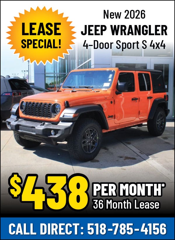 Lease a New 2026 Jeep Wrangler 4–Door Sport S 4x4 for Only $438 Per Month!*