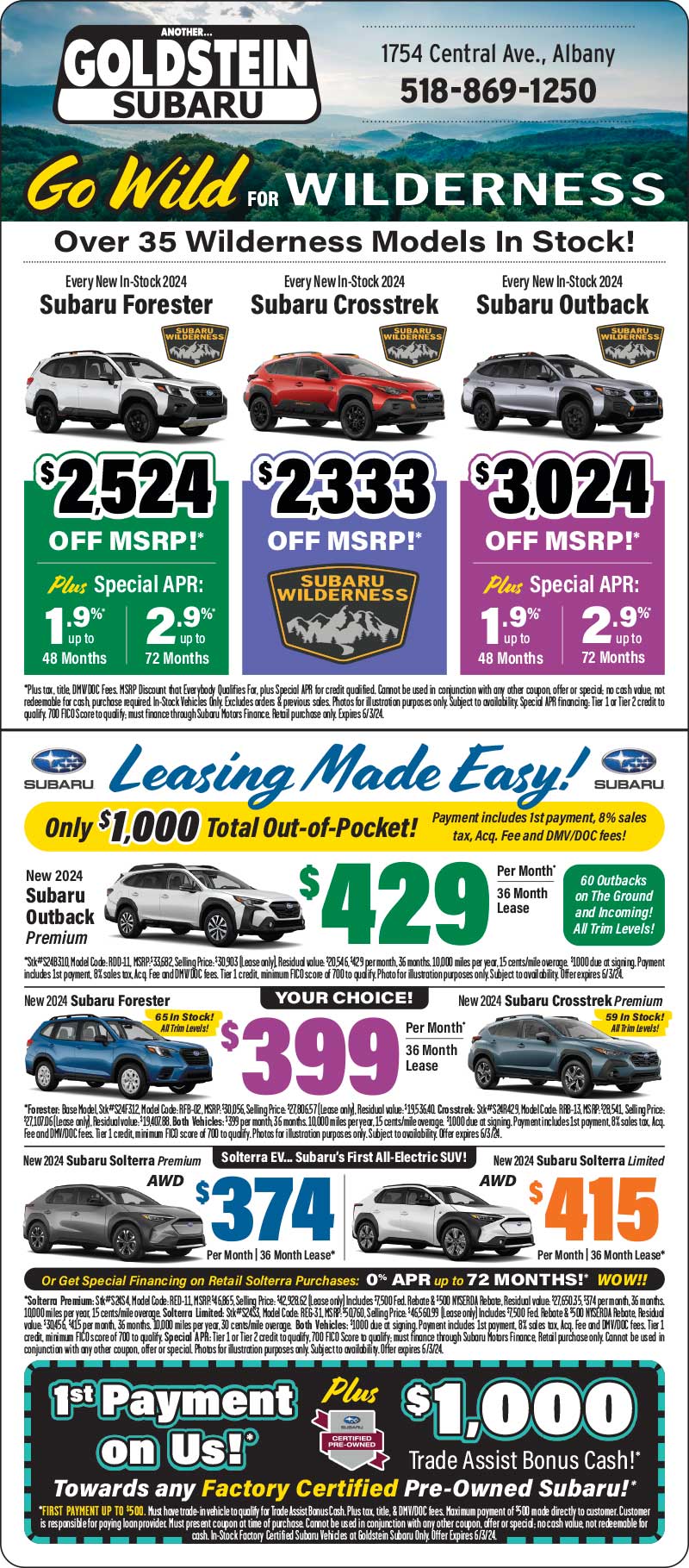 Goldstein Subaru Print Specials from the paper!