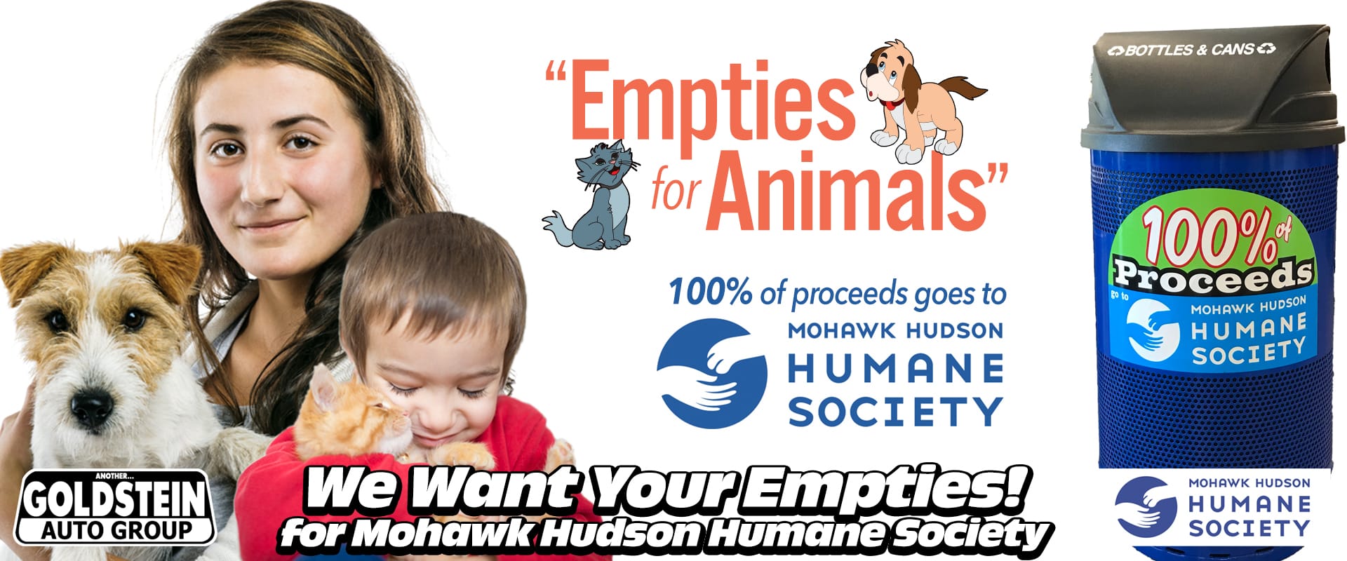 Goldstein Auto Group and Mohawk Hudson Humane Society bottles and cans donations