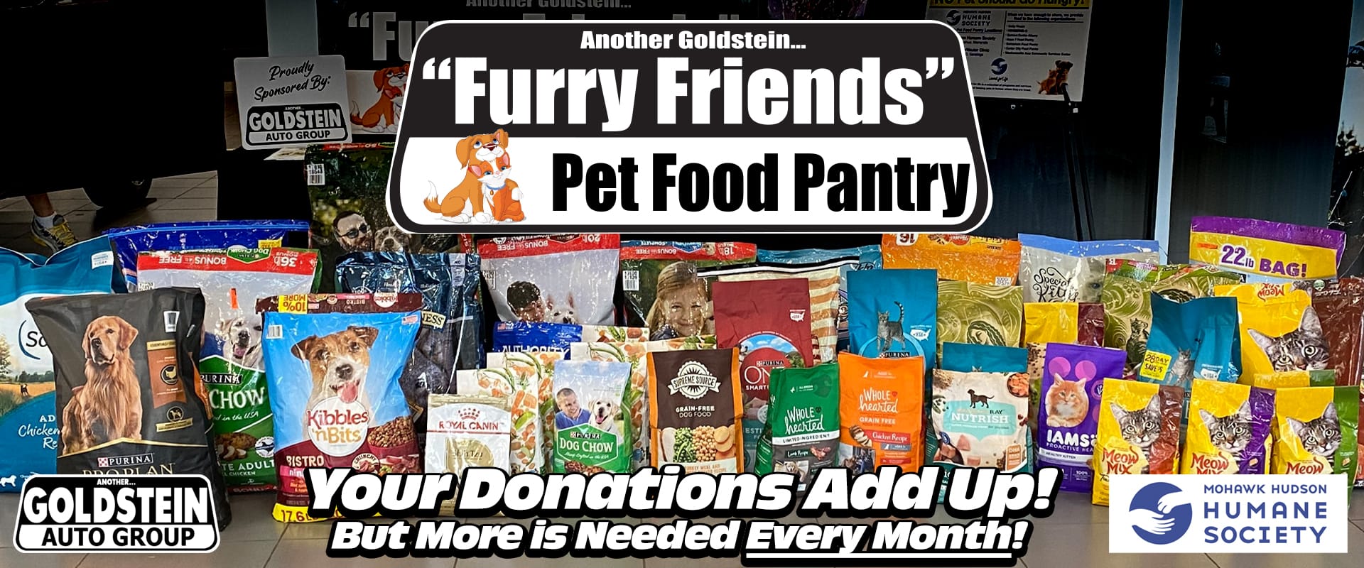 Goldstein Auto Group and Mohawk Hudson Humane Society dry pet food donations